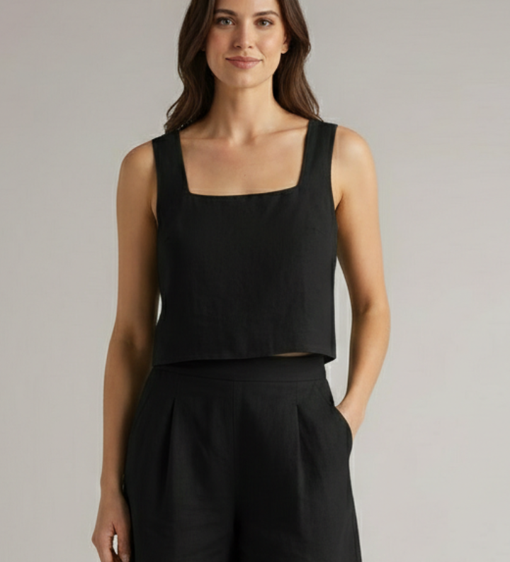 Damen Zweiteiliges Set mit Quadrat-Ausschnitt und Plissee-Shorts
