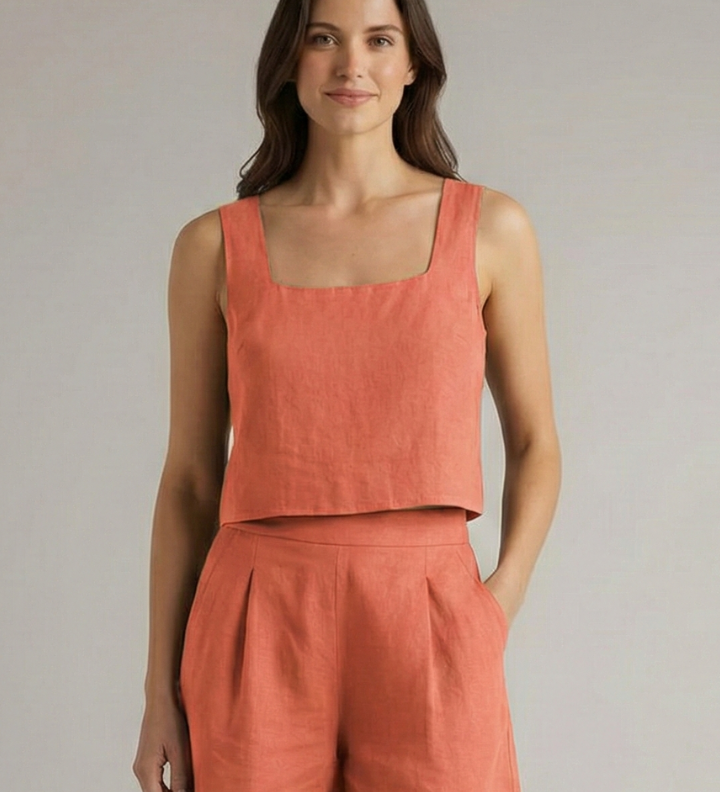 Damen Zweiteiliges Set mit Quadrat-Ausschnitt und Plissee-Shorts