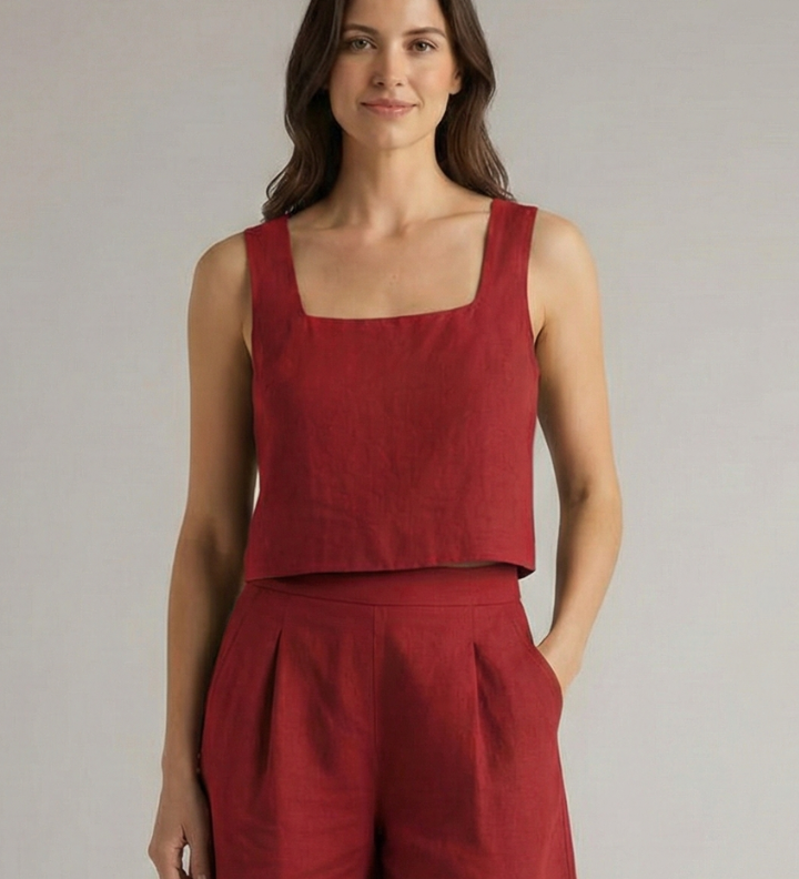 Damen Zweiteiliges Set mit Quadrat-Ausschnitt und Plissee-Shorts