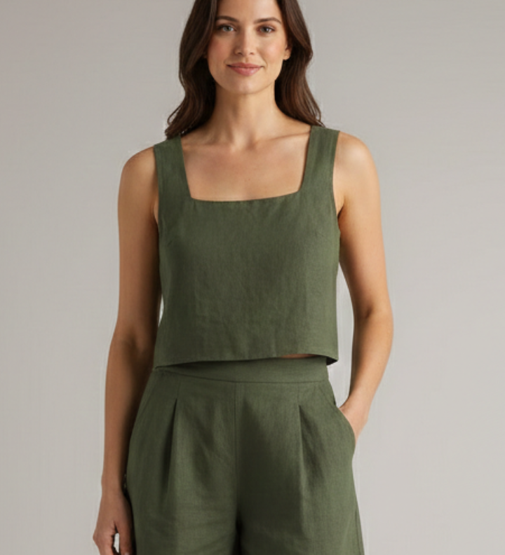 Damen Zweiteiliges Set mit Quadrat-Ausschnitt und Plissee-Shorts