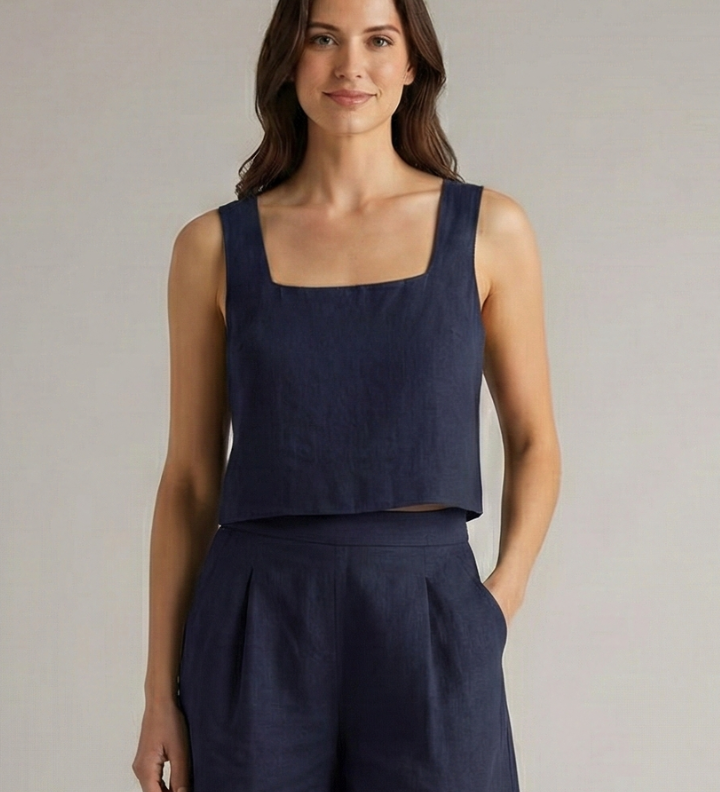 Damen Zweiteiliges Set mit Quadrat-Ausschnitt und Plissee-Shorts