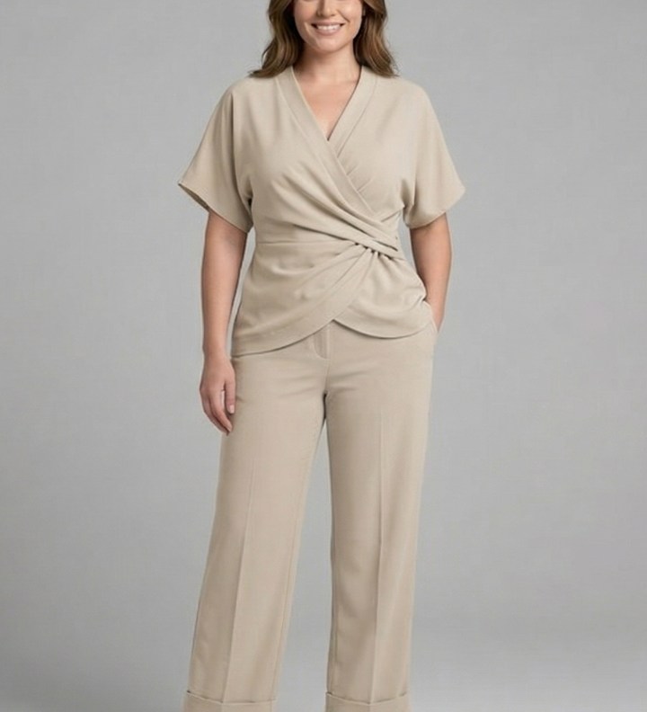 Damen Zweiteiliges Set mit Wickeloberteil und Cropped-Hosen