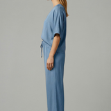 Damen Zweiteiliges Hosen-Set mit V-Ausschnitt und weitem Bein
