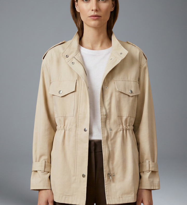 Damen Utility-Jacke mit Doppelreißverschluss und Gürtel