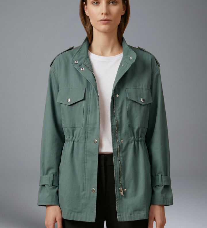 Damen Utility-Jacke mit Doppelreißverschluss und Gürtel