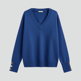 Damen V-Ausschnitt Pullover mit fallenden Schultern und Knopfmanschetten