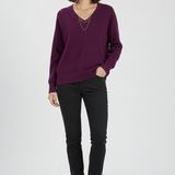 Damen V-Ausschnitt Pullover mit langen Ärmeln und Pulli-Design