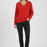 Damen V-Ausschnitt Pullover mit langen Ärmeln und Pulli-Design