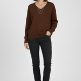 Damen V-Ausschnitt Pullover mit langen Ärmeln und Pulli-Design