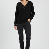 Damen V-Ausschnitt Pullover mit langen Ärmeln und Pulli-Design