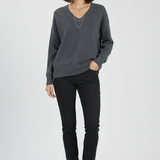 Damen V-Ausschnitt Pullover mit langen Ärmeln und Pulli-Design