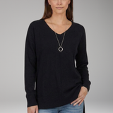 Damen V-Ausschnitt Strukturstrickpullover mit Chevron-Muster und langen Ärmeln