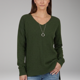 Damen V-Ausschnitt Strukturstrickpullover mit Chevron-Muster und langen Ärmeln