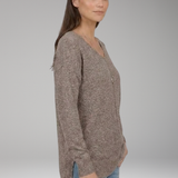 Damen V-Ausschnitt Strukturstrickpullover mit Chevron-Muster und langen Ärmeln