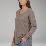 Damen V-Ausschnitt Strukturstrickpullover mit Chevron-Muster und langen Ärmeln