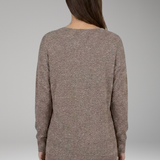 Damen V-Ausschnitt Strukturstrickpullover mit Chevron-Muster und langen Ärmeln