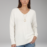 Damen V-Ausschnitt Strukturstrickpullover mit Chevron-Muster und langen Ärmeln