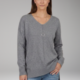 Damen V-Ausschnitt Strukturstrickpullover mit Chevron-Muster und langen Ärmeln