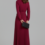 Damen V-Ausschnitt Maxikleid mit plissiertem Rock und Bindegürtel