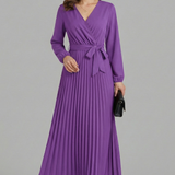 Damen V-Ausschnitt Maxikleid mit plissiertem Rock und Bindegürtel