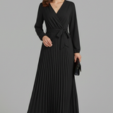 Damen V-Ausschnitt Maxikleid mit plissiertem Rock und Bindegürtel