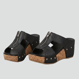 Damen Wedge Sandalen mit gepolsterter Innensohle und Reißverschluss