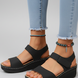 Damen Wedge Sandalen mit Klettverschluss und Offenem Zehenbereich