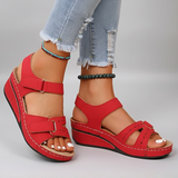Damen Wedge Sandalen mit Klettverschluss und Offenem Zehenbereich