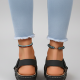 Damen Wedge Sandalen mit Klettverschluss und Offenem Zehenbereich