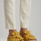 Damen Wedge Sandalen mit Geflochtenem Absatz und Schleifen-Detail