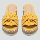 Damen Wedge Sandalen mit Geflochtenem Absatz und Schleifen-Detail