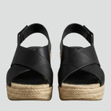 Damen Wedge Sandalen mit Geflochtener Sohle und Knöchelriemen