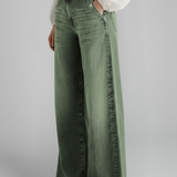 Damen Jeans mit weitem Bein und hoher Taille mit Frontverschluss