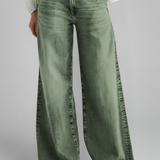 Damen Jeans mit weitem Bein und hoher Taille mit Frontverschluss