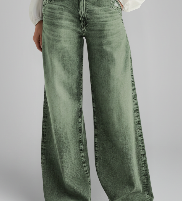 Damen Jeans mit weitem Bein und hoher Taille mit Frontverschluss
