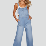 Damen-Overall mit weitem Bein, Trägern und Fronttasche