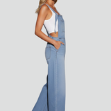 Damen-Overall mit weitem Bein, Trägern und Fronttasche