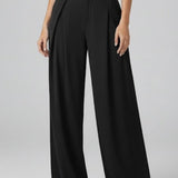 Damenweite Beinhosen mit gefaltetem Bund und hoher Taille