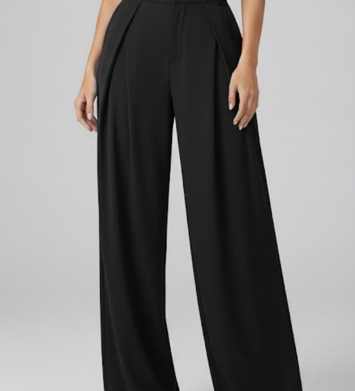 Damenweite Beinhosen mit gefaltetem Bund und hoher Taille