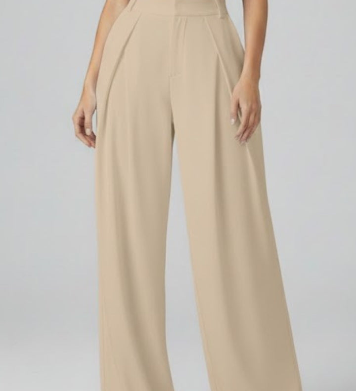 Damenweite Beinhosen mit gefaltetem Bund und hoher Taille