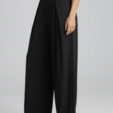 Damenweite Beinhosen mit gefaltetem Bund und hoher Taille