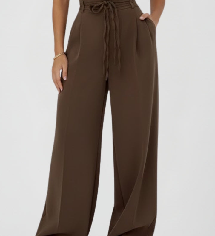 Damenweite Beinhosen mit Bindegürtel und hoher Taille