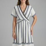 Damen Wickelkleid mit V-Ausschnitt und kurzen Ärmeln