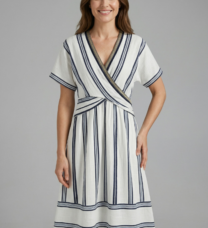 Damen Wickelkleid mit V-Ausschnitt und kurzen Ärmeln