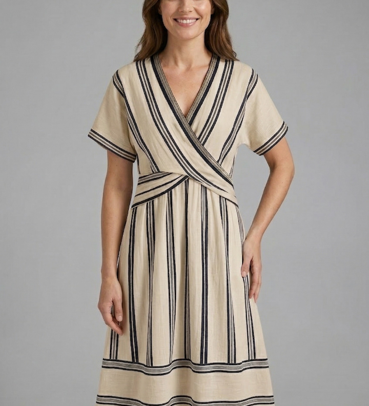 Damen Wickelkleid mit V-Ausschnitt und kurzen Ärmeln