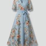 Damen Wickelkleid mit V-Ausschnitt und Taillenknoten