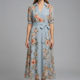 Damen Wickelkleid mit V-Ausschnitt und Taillenknoten