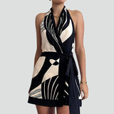 Damen Wickel-Minikleid mit Halterneck und Bindegürtel