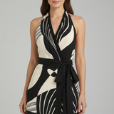 Damen Wickel-Minikleid mit Halterneck und Bindegürtel