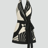 Damen Wickel-Minikleid mit Halterneck und Bindegürtel